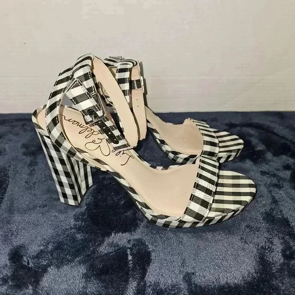 Libby Edelman Women's Strappy Gingham Block Check Heel Platform Sandals Sz 8
